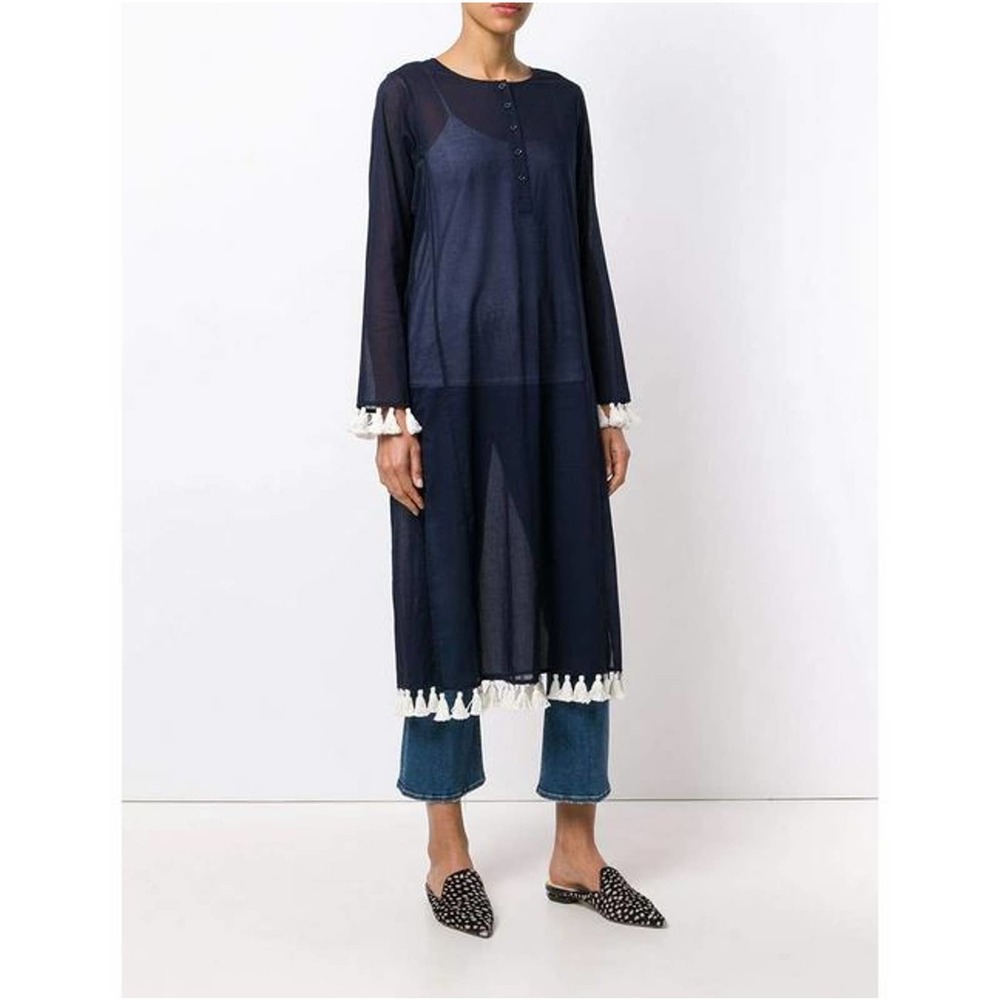 NWT TORY BURCH Fringe Beach Sandy Tunic Midi Dress NEW XS Navy Blue